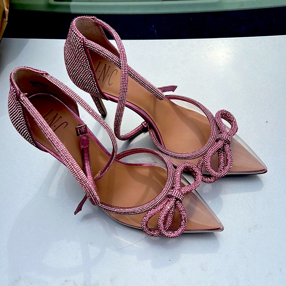 Rhinestone clear mule pump